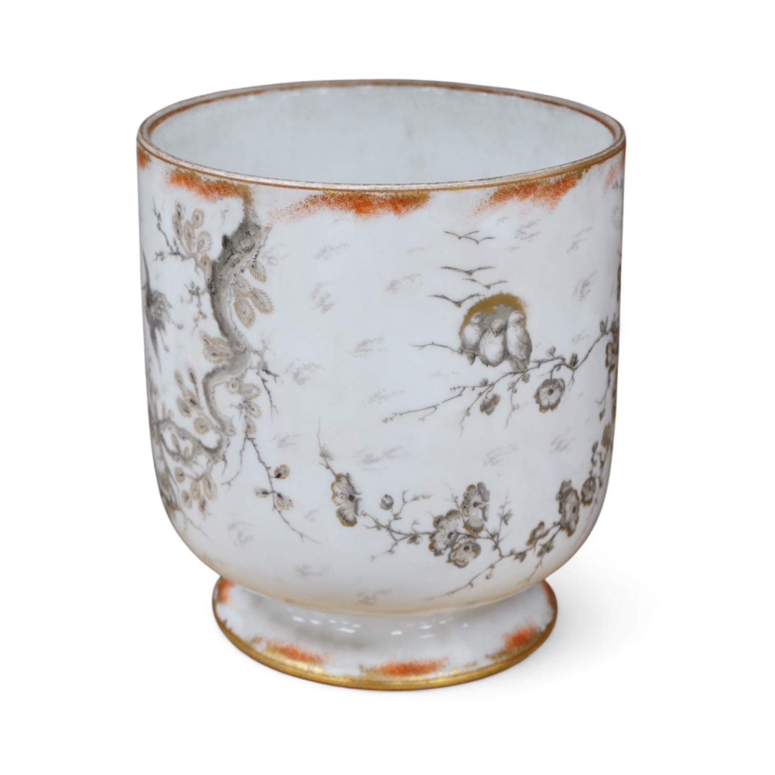 A Japanese Kutani cache pot, drainage hole to base, 21cm